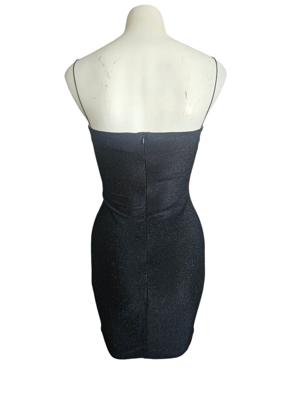 Meshki Black Glitter Square Neck Camisole Zipper Bodycon Mini Dress Medium - Picture 4 of 12